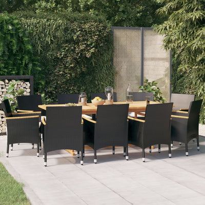 11 Piece Garden Dining Set with Cushions Black