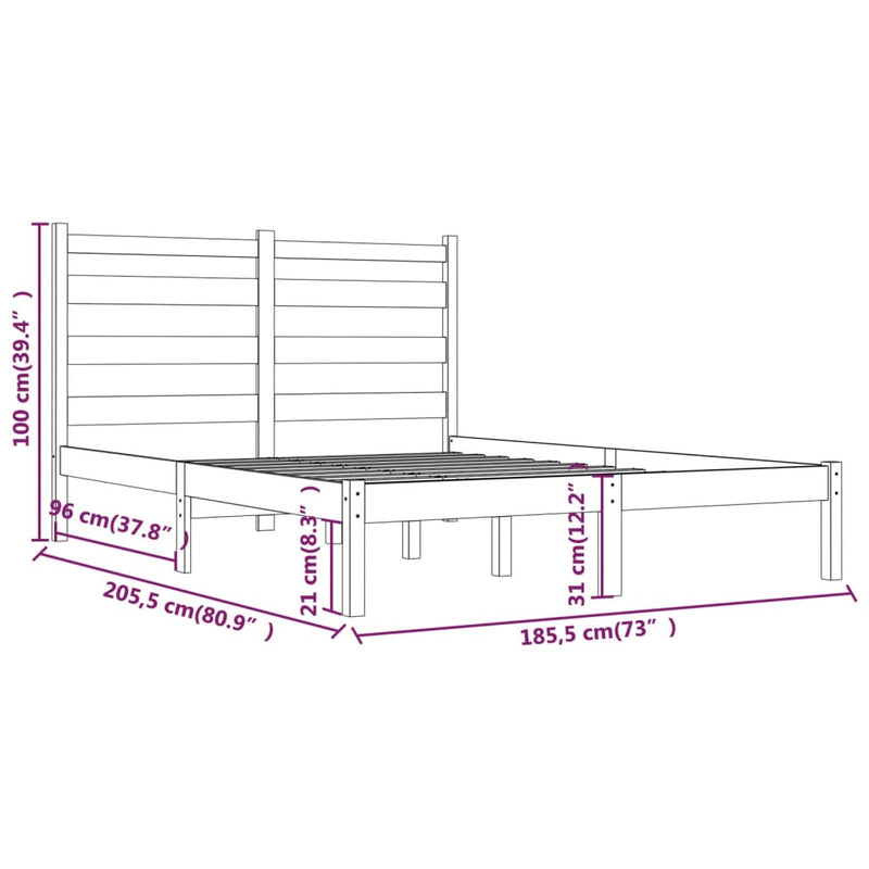 Bed Frame White Solid Wood Pine 183x203 cm King Size