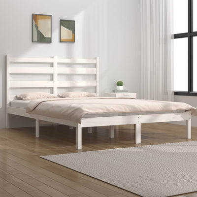 Bed Frame White Solid Wood Pine 183x203 cm King Size