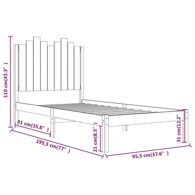 Bed Frame without Mattress White Solid Wood 90x190 cm