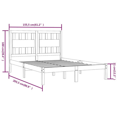 Bed Frame without Mattress White Solid Wood Pine 150x200 cm