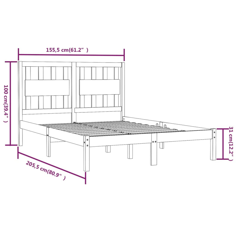 Bed Frame without Mattress White Solid Wood Pine 150x200 cm