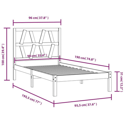 Bed Frame without Mattress Solid Wood 90x190 cm