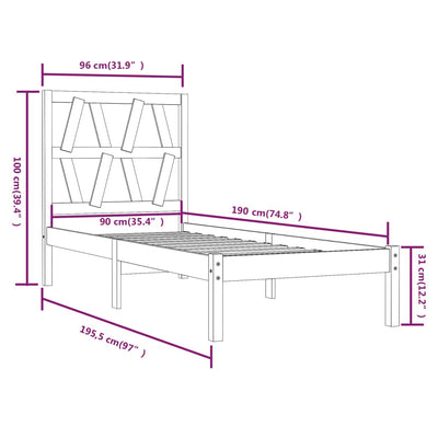 Bed Frame without Mattress White Solid Wood 90x190 cm