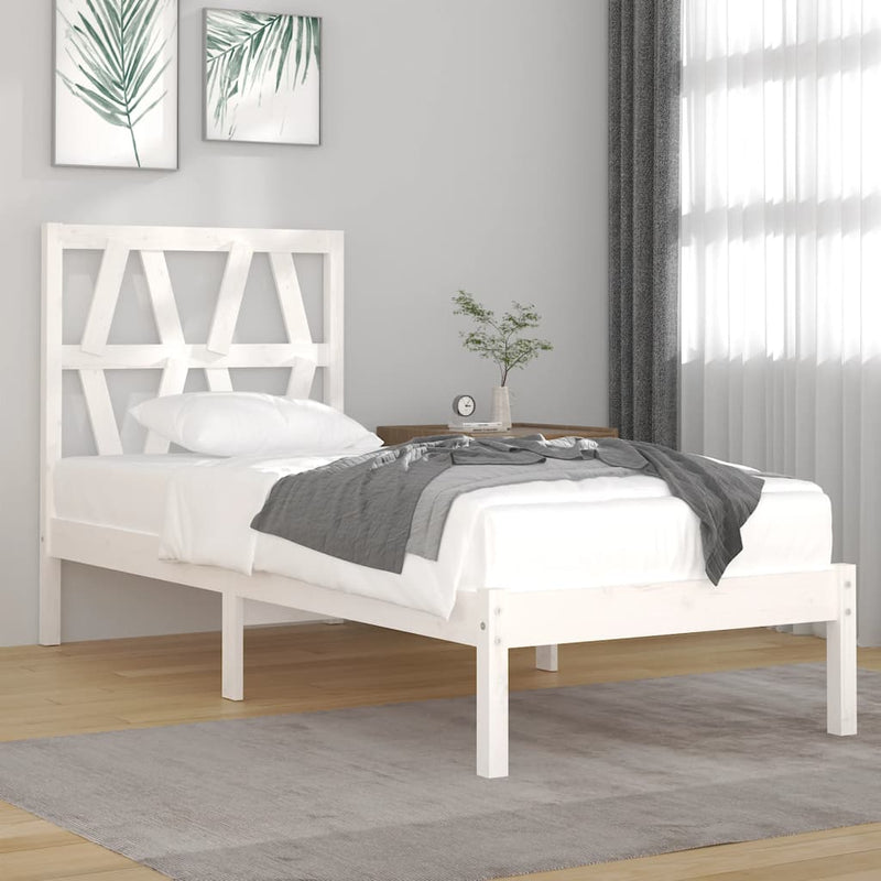 Bed Frame without Mattress White Solid Wood 90x190 cm