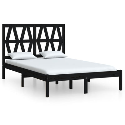 Bed Frame Black Solid Wood Pine 153x203 cm Queen Size