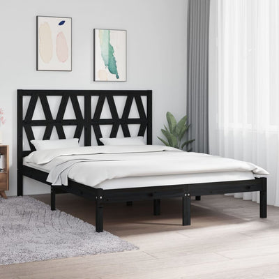 Bed Frame Black Solid Wood Pine 153x203 cm Queen Size