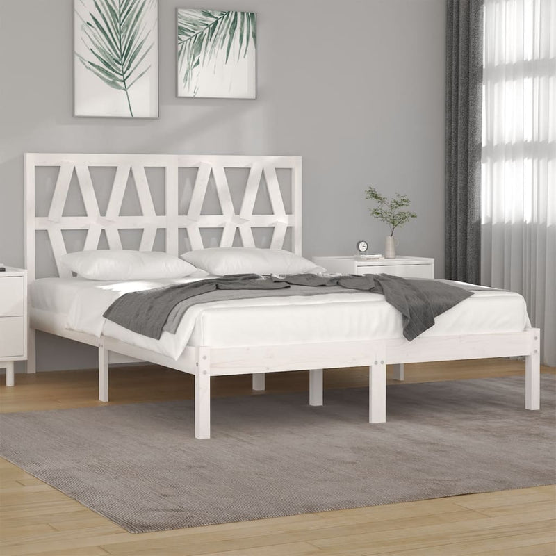 Bed Frame without Mattress White Solid Wood 183x203 cm King