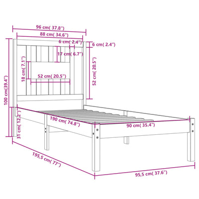 Bed Frame without Mattress Solid Wood 90x190 cm