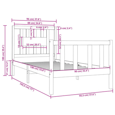 Bed Frame without Mattress White Solid Wood 90x190 cm