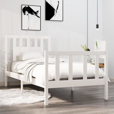 Bed Frame without Mattress White Solid Wood 90x190 cm