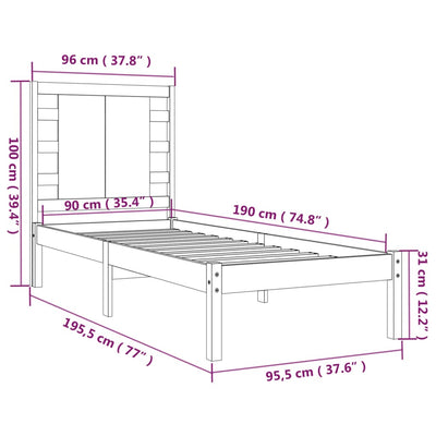 Bed Frame without Mattress 90x190 cm Solid Wood