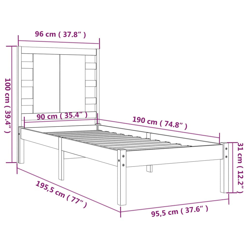 Bed Frame without Mattress 90x190 cm Solid Wood