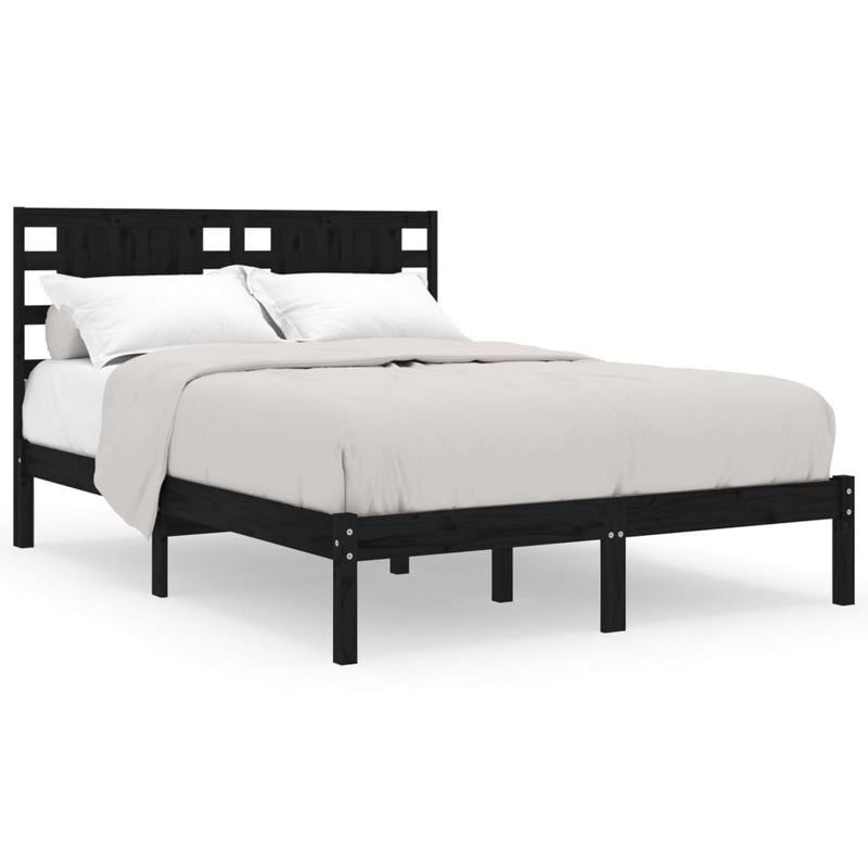 Bed Frame without Mattress Black 135x190 cm Solid Wood