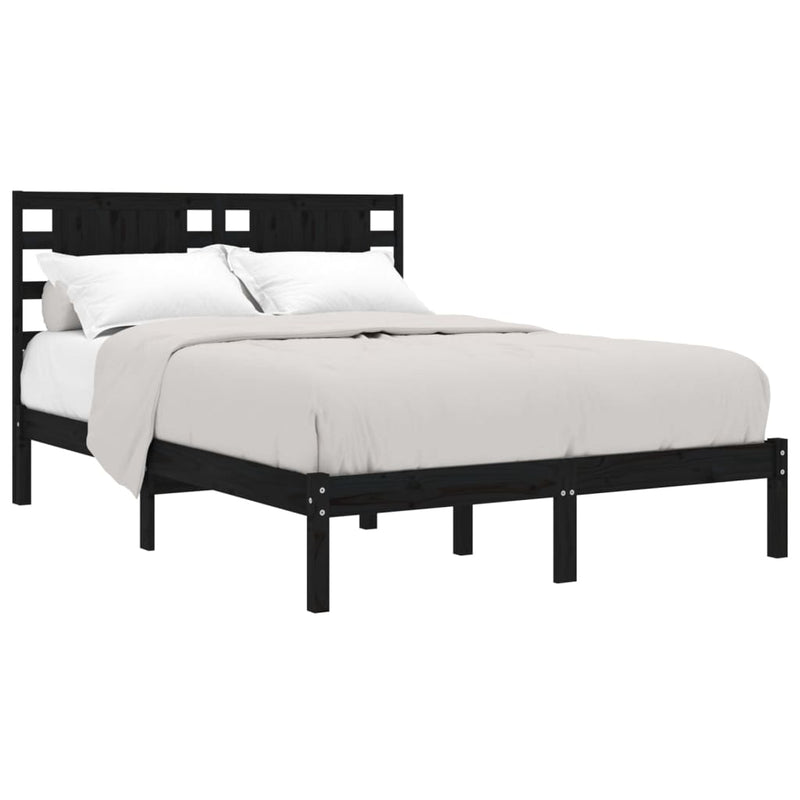 Bed Frame without Mattress Black 135x190 cm Solid Wood