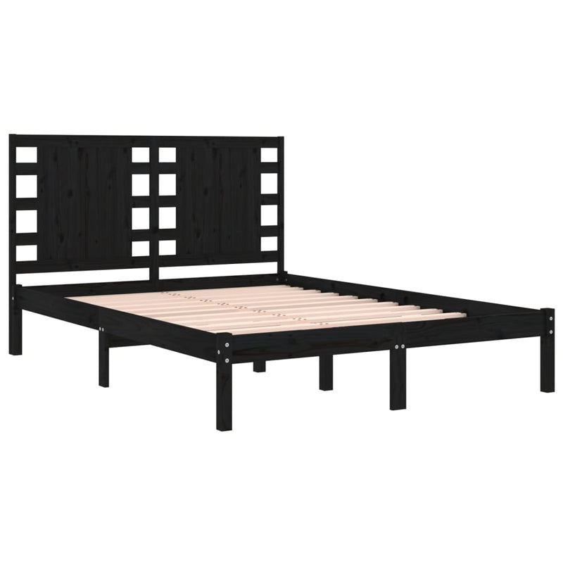 Bed Frame without Mattress Black 135x190 cm Solid Wood