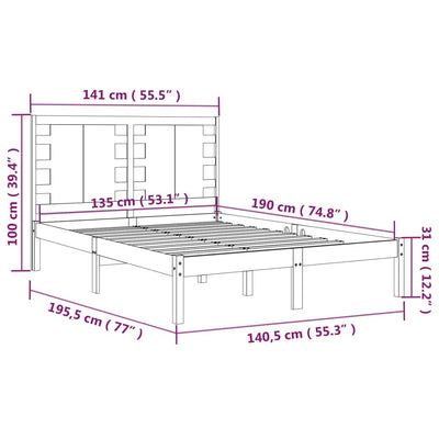 Bed Frame without Mattress Black 135x190 cm Solid Wood