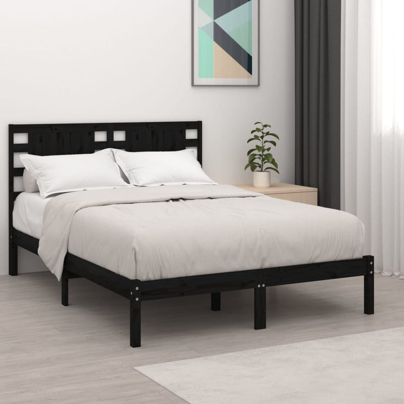 Bed Frame without Mattress Black 135x190 cm Solid Wood