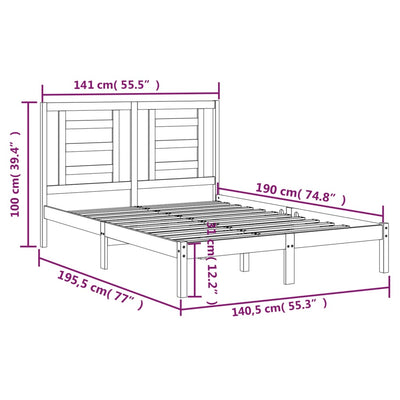 Bed Frame without Mattress White 135x190 cm Solid Wood Pine