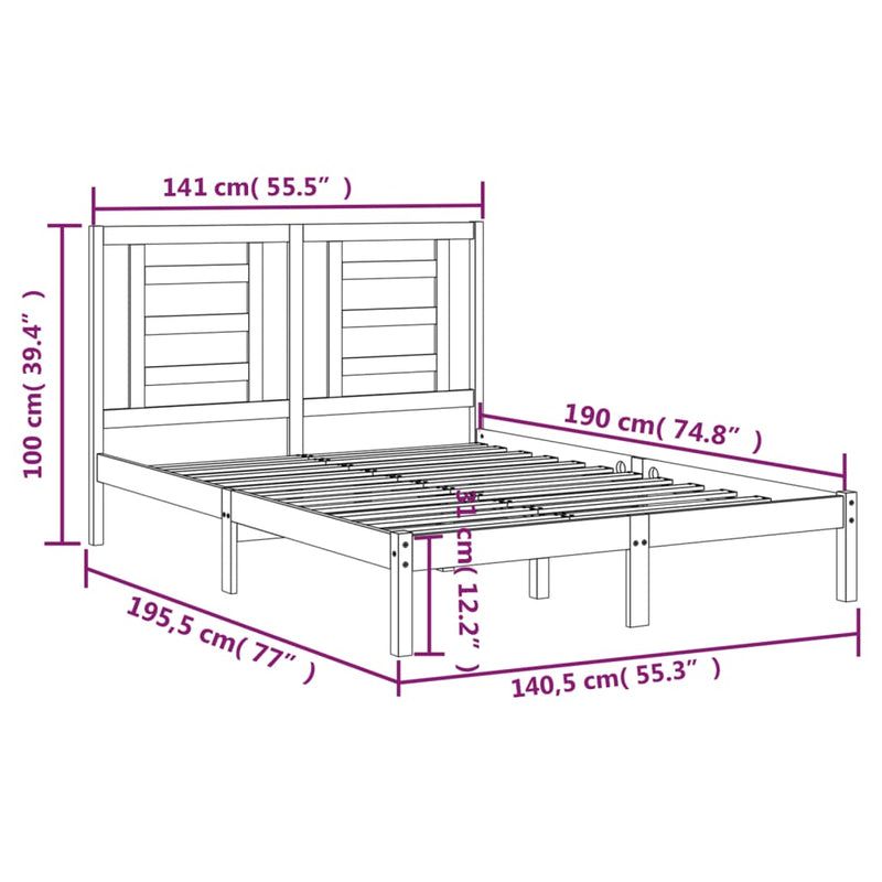 Bed Frame without Mattress White 135x190 cm Solid Wood Pine