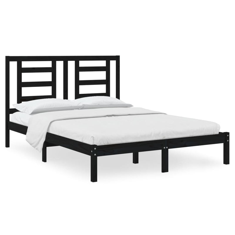 Bed Frame without Mattress Black 135x190 cm Solid Wood Pine