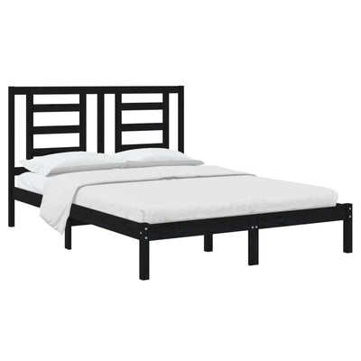 Bed Frame without Mattress Black 135x190 cm Solid Wood Pine