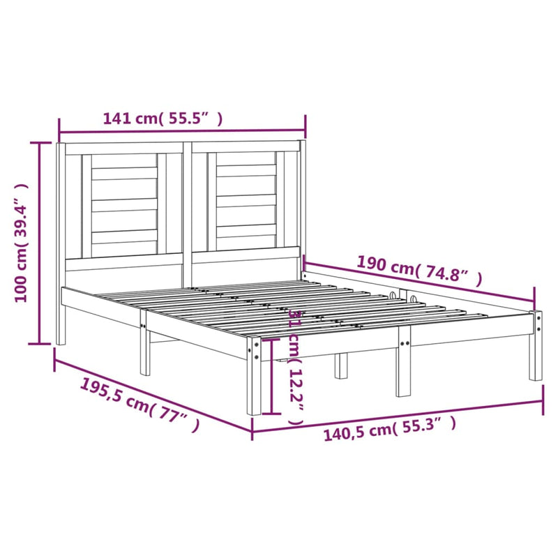 Bed Frame without Mattress Black 135x190 cm Solid Wood Pine