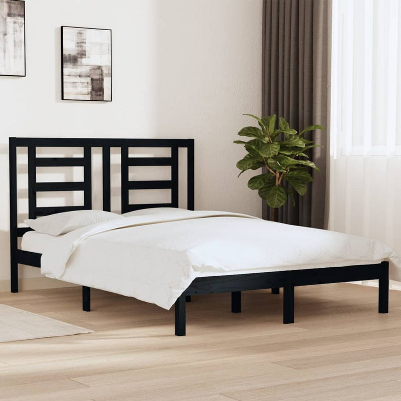 Bed Frame without Mattress Black 135x190 cm Solid Wood Pine