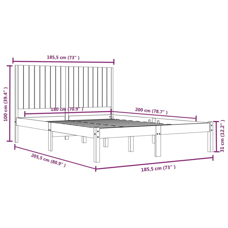 Bed Frame White Solid Wood 183x203 cm King Size