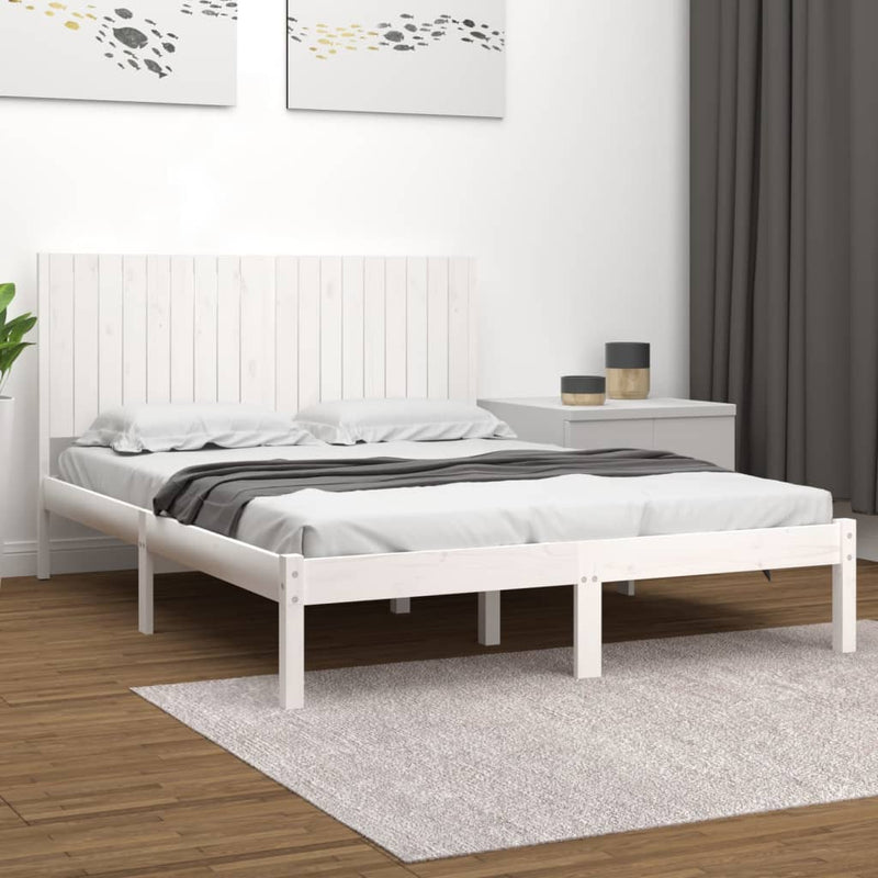 Bed Frame without Mattress White 183x203 cm King Solid Wood