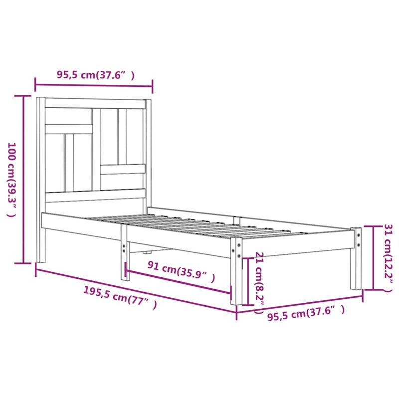 Bed Frame without Mattress 90x190 cm Solid Wood Pine