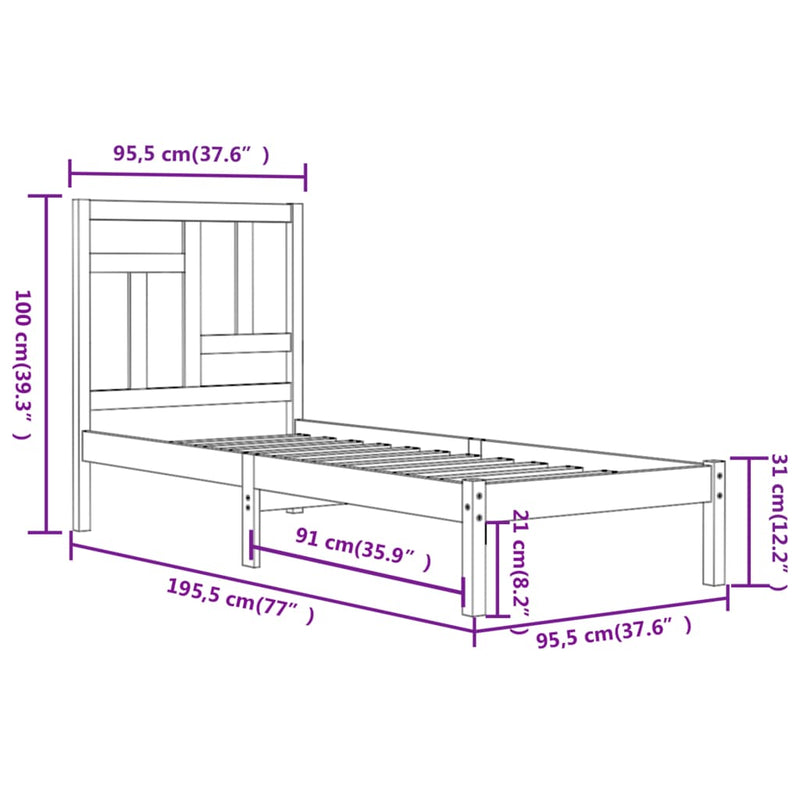 Bed Frame without Mattress White 90x190 cm Solid Wood Pine