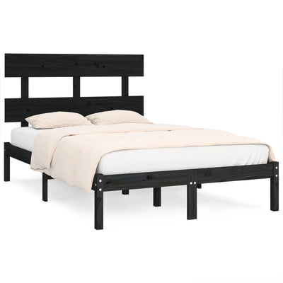 Bed Frame without Mattress Black 135x190 cm Solid Wood