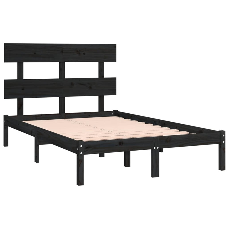 Bed Frame without Mattress Black 135x190 cm Solid Wood