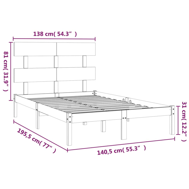 Bed Frame without Mattress Black 135x190 cm Solid Wood