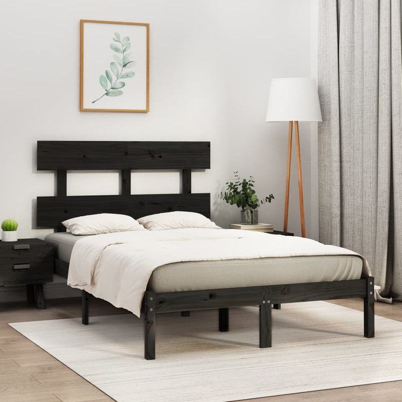 Bed Frame without Mattress Black 135x190 cm Solid Wood