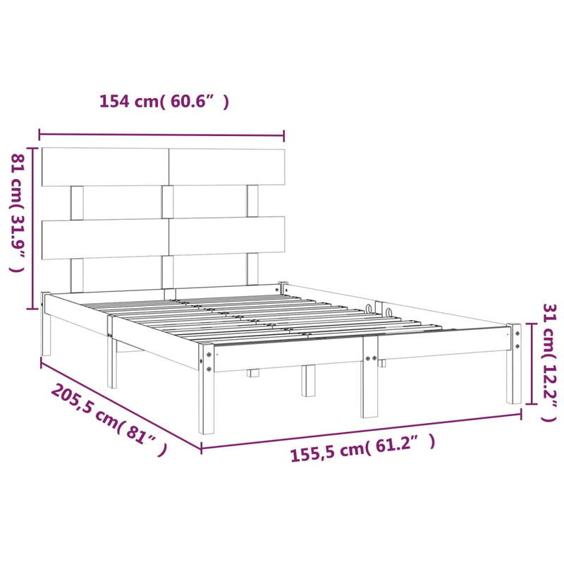 Bed Frame without Mattress White 150x200 cm Solid Wood