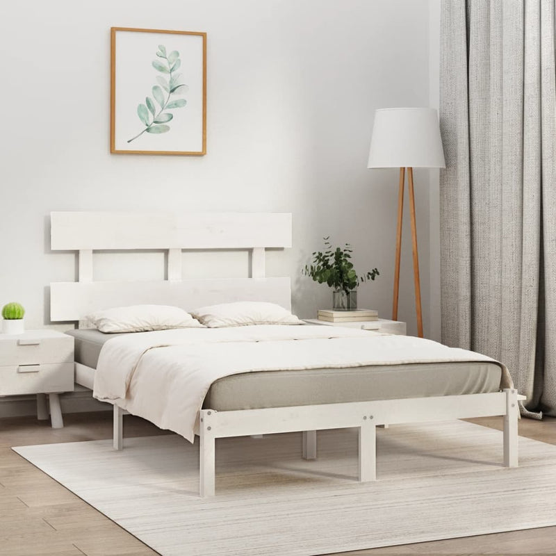 Bed Frame without Mattress White 183x203 cm King Solid Wood