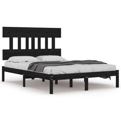 Bed Frame without Mattress Black 135x190 cm Solid Wood