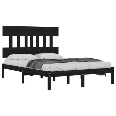 Bed Frame without Mattress Black 135x190 cm Solid Wood