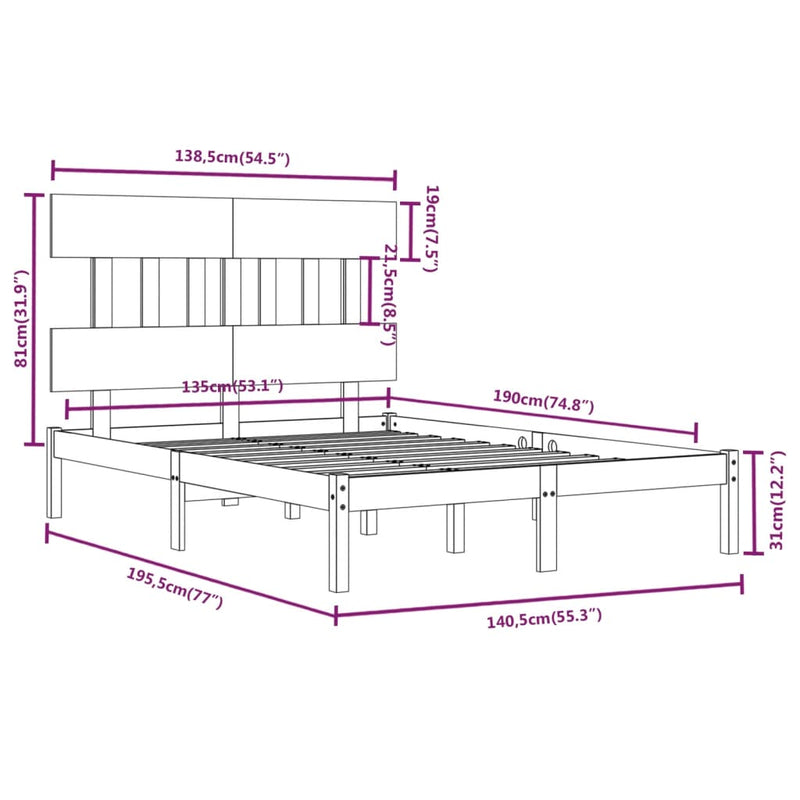 Bed Frame without Mattress Black 135x190 cm Solid Wood