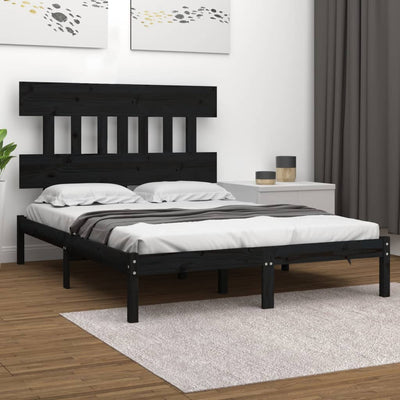 Bed Frame without Mattress Black 135x190 cm Solid Wood