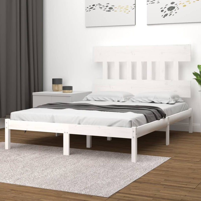 Bed Frame without Mattress White 183x203 cm King Solid Wood