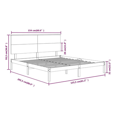 Bed Frame Black Solid Wood 153x203 cm 5FT King Size