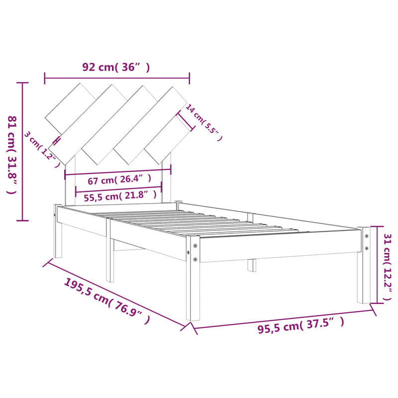 Bed Frame without Mattress White 90x190 cm Solid Wood