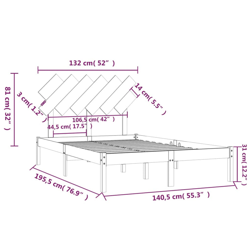 Bed Frame without Mattress 135x190 cm Solid Wood