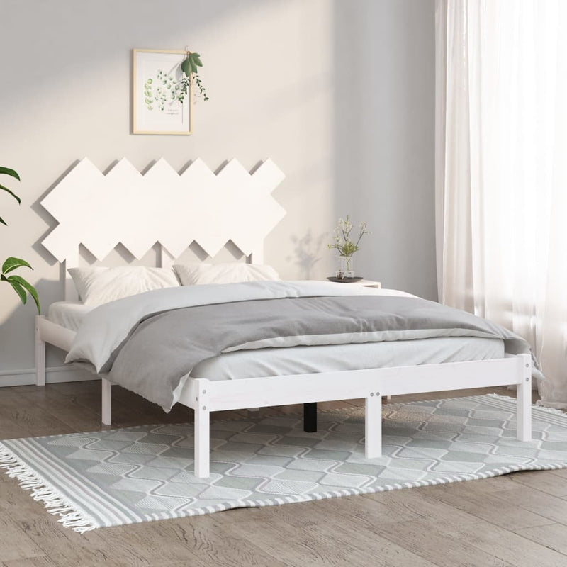 Bed Frame without Mattress White 135x190 cm Solid Wood