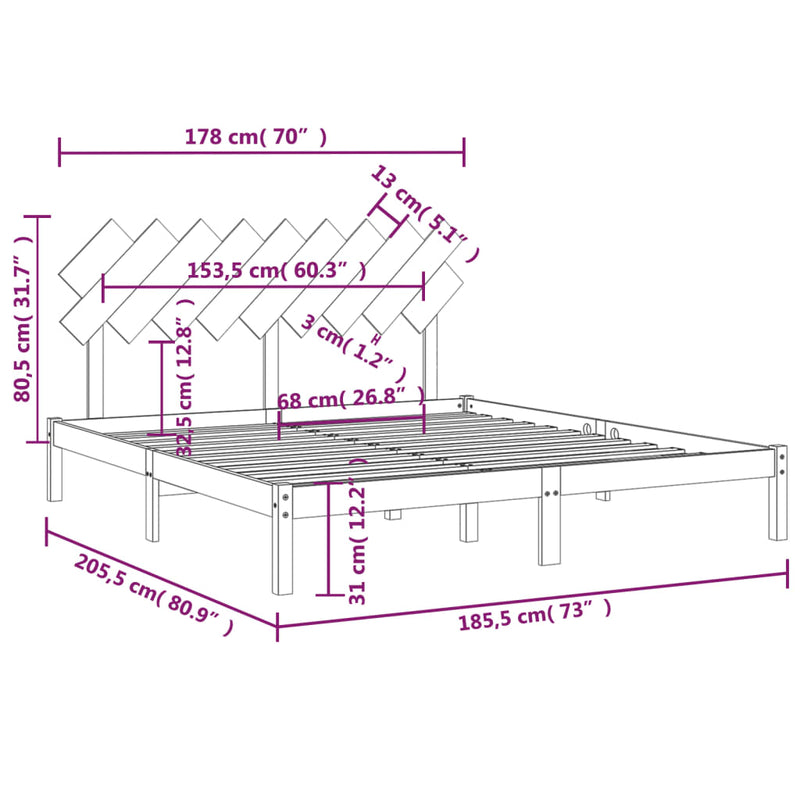 Bed Frame without Mattress 183x203 cm King Solid Wood