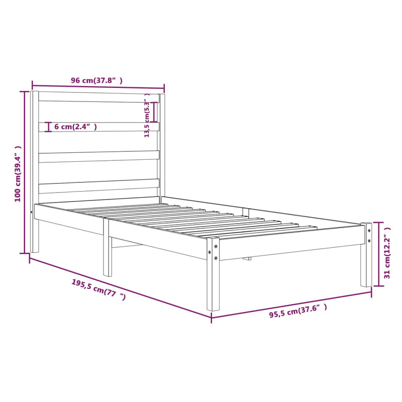 Bed Frame without Mattress White 90x190 cm Solid Wood