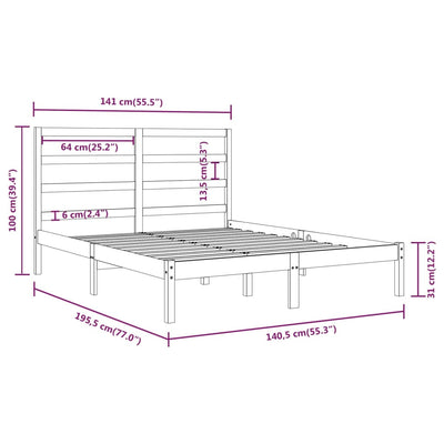 Bed Frame without Mattress White 135x190 cm Solid Wood